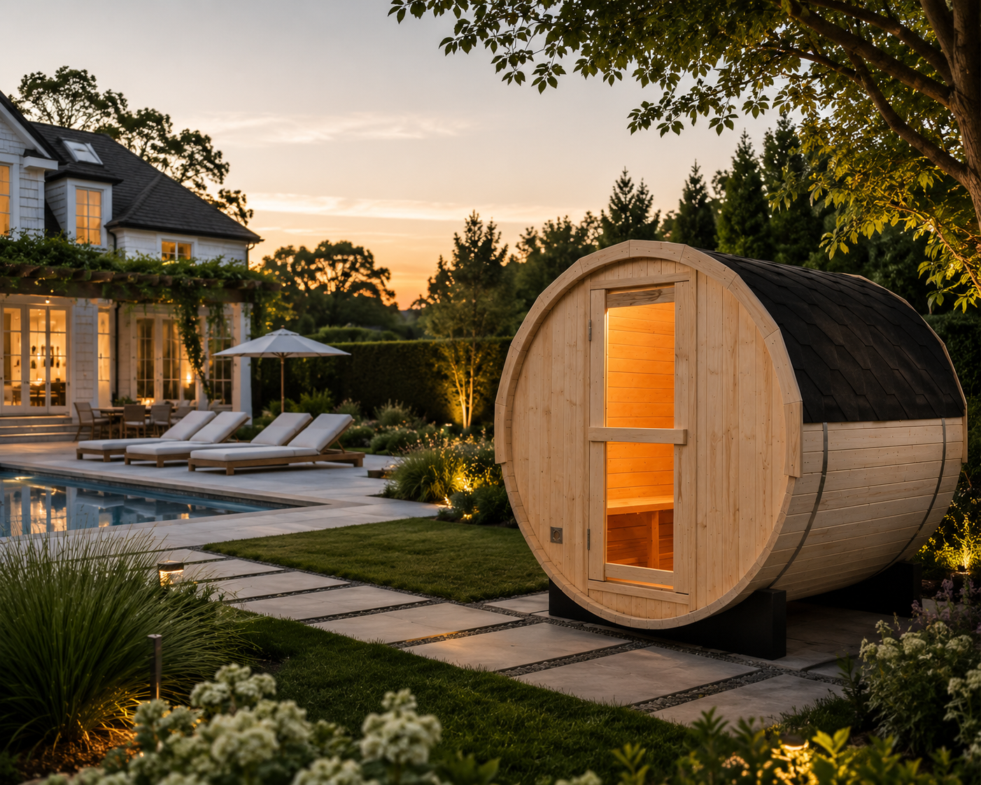 2-4 Person Outdoor Barrel Sauna Premium White Pine Wood, All-Weather Design for Backyard Relaxation Haven
