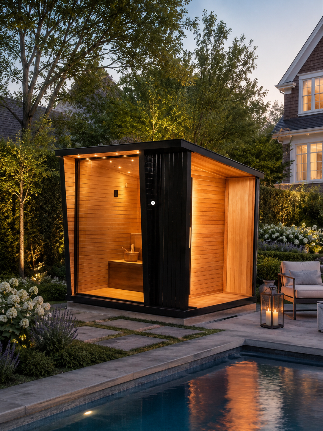 Helius Outdoor 4-6 Person Black Square Traditional Steam Sauna with Red Cedar Construction, 9000W Heater- - Luxury Home Spa Retreat for Backyard Relaxation