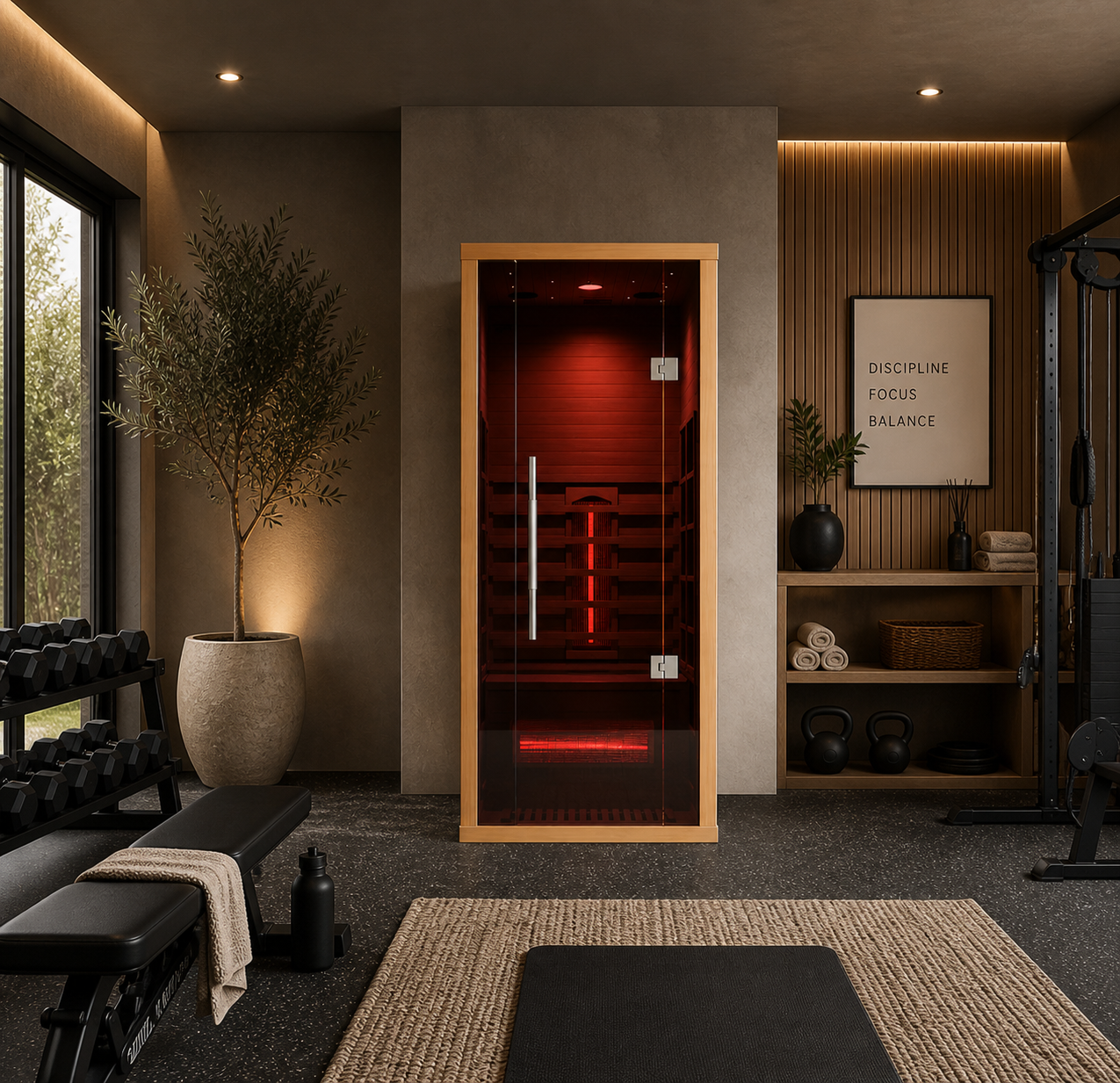 Orivon Lumin Indoor Infrared Sauna One; Canadian Hemlock with Computer Control Panel