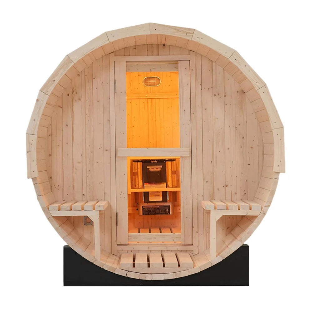 4-6 Person Outdoor Barrel Sauna Premium White Pine Wood, All-Weather Design for Backyard Relaxation