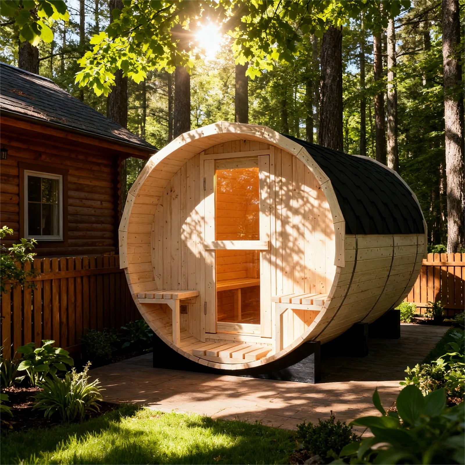 4-6 Person Outdoor Barrel Sauna Premium White Pine Wood, All-Weather Design for Backyard Relaxation