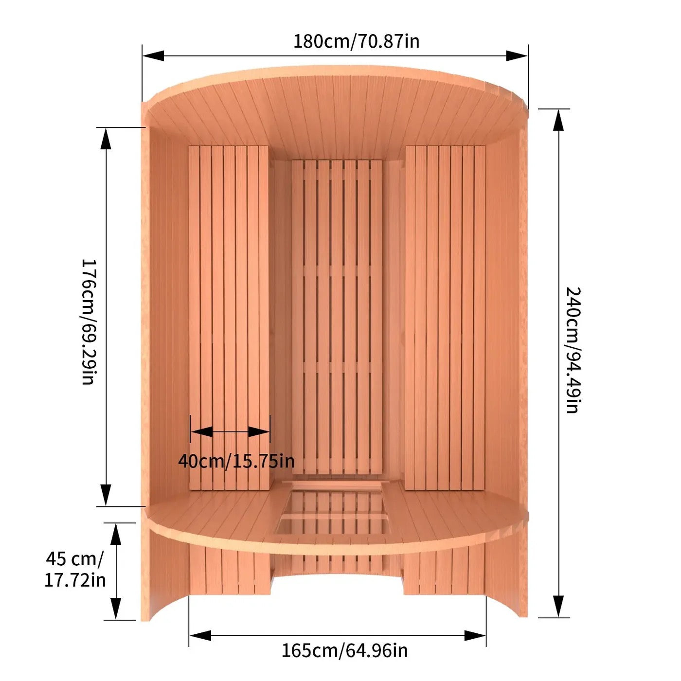 6 Person Outdoor Barrel Sauna with Front Porch, Patchwork Red Cedar Traditional Steam Barrel Sauna Kit with Outdoor Waterproof Tile and More