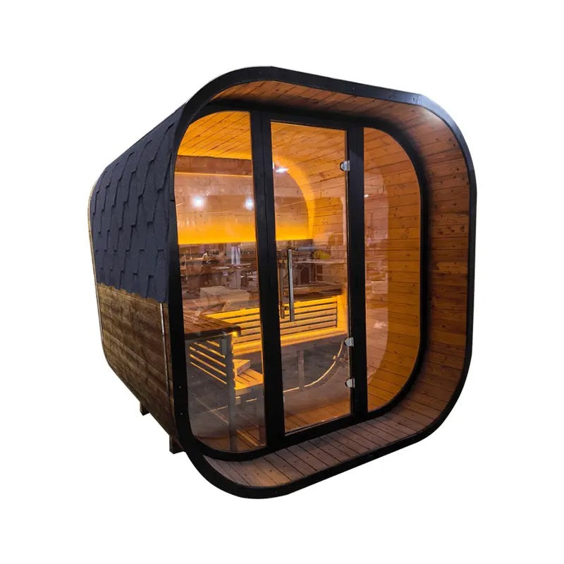 New 4-6 Person Black Square Premium Thermo Spruce Wood Outdoor Sauna