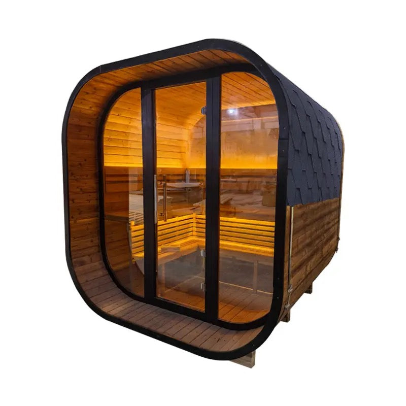 New 4-6 Person Black Square Premium Thermo Spruce Wood Outdoor Sauna