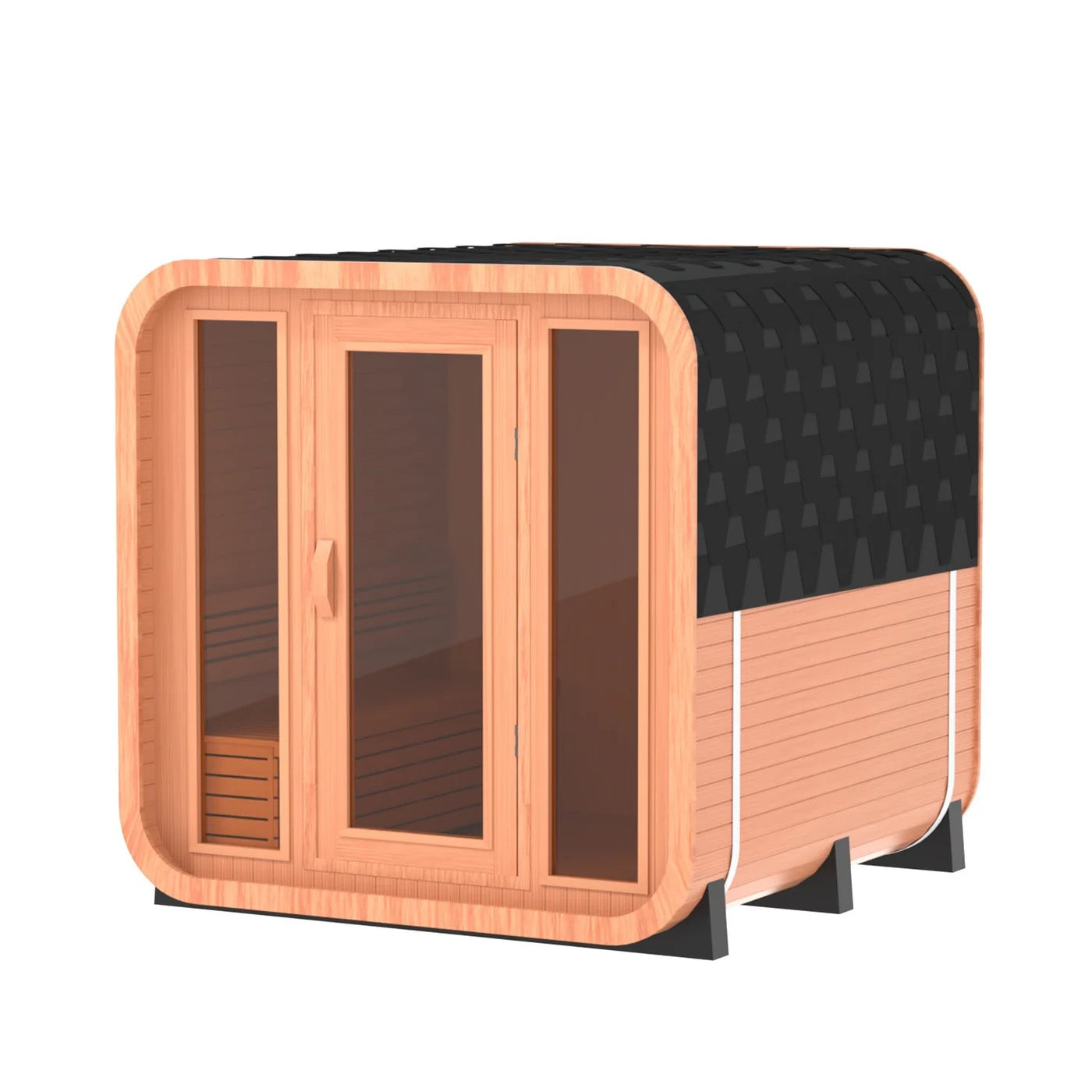 6-Person Outdoor Square Sauna, Patchwork Red Cedar Traditional Steam Sauna Kit with Outdoor Waterproof Tile