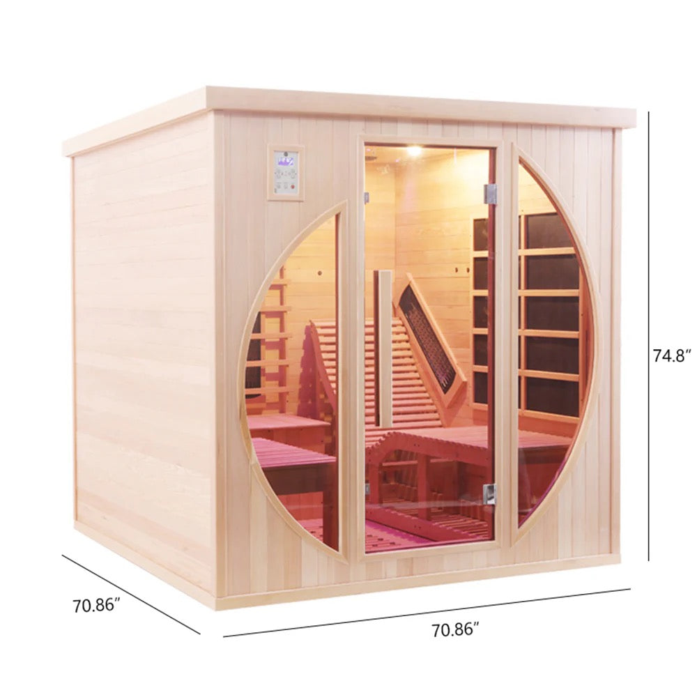 Premium Red Cedar Indoor Far Infrared Sauna- 2-Person Lay-Flat Lounge Chair Design, Relaxation Therapy for Home Relax, Natural Wood Construction