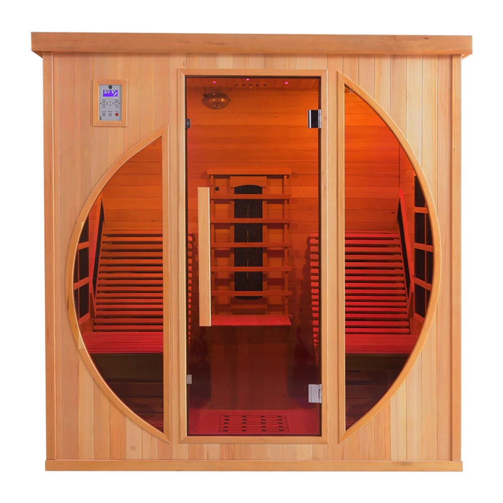 Premium Red Cedar Indoor Far Infrared Sauna- 2-Person Lay-Flat Lounge Chair Design, Relaxation Therapy for Home Relax, Natural Wood Construction