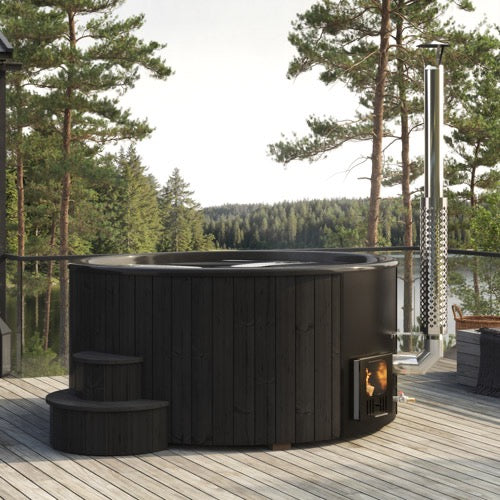 SaunaLife Model S6B Soak Series Home Wood-Burning Hot Tub, Black, Up to 7 Persons