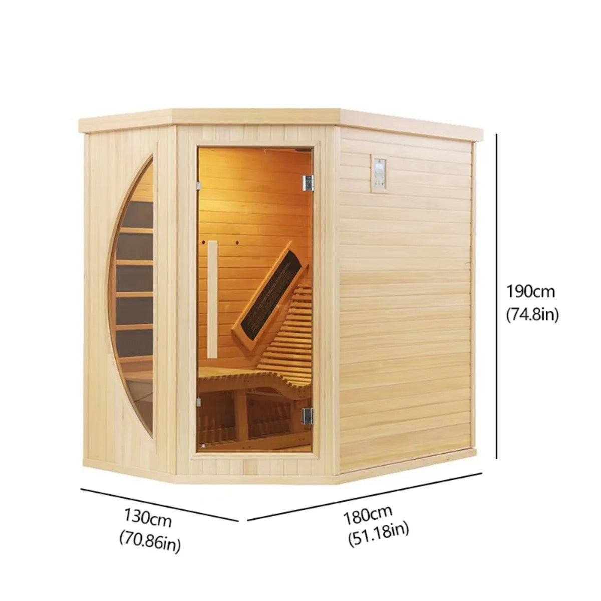 Premium Red Cedar Indoor Far Infrared Single-Person Lay-Flat Lounge Sauna -Aromatic Natural Wood Construction, Tempered Glass Door for Home SpaRelaxation Therapy