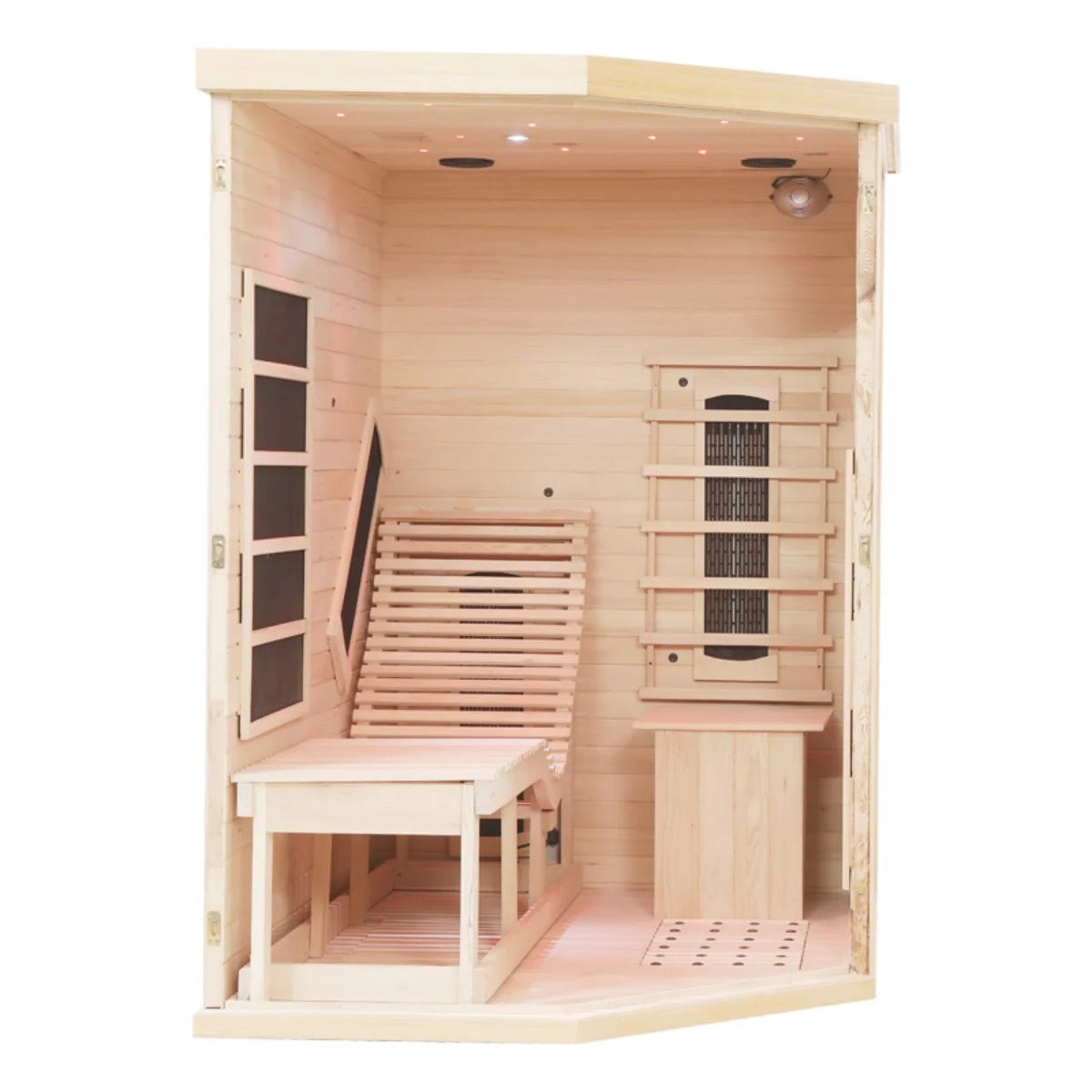Premium Red Cedar Indoor Far Infrared Single-Person Lay-Flat Lounge Sauna -Aromatic Natural Wood Construction, Tempered Glass Door for Home SpaRelaxation Therapy