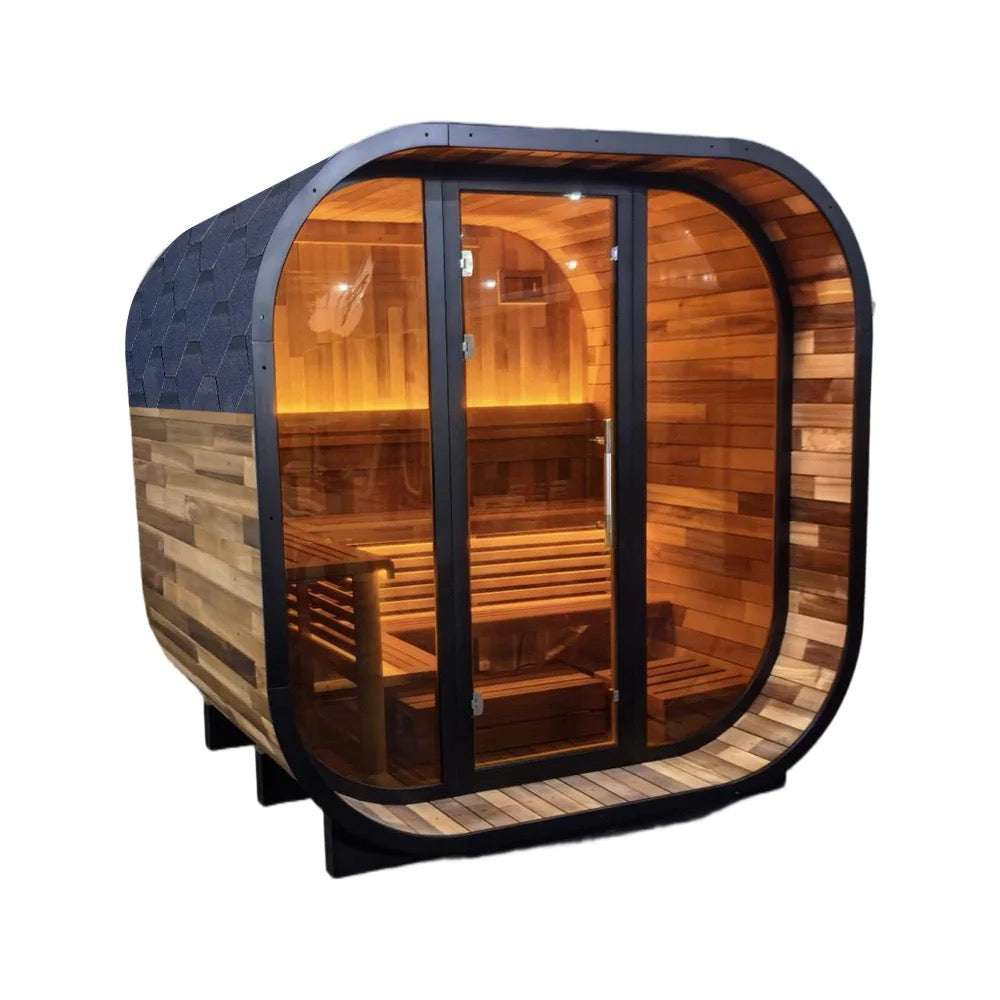 Black Square Premium Patchwork Red Cedar Outdoor Sauna 4-6 People