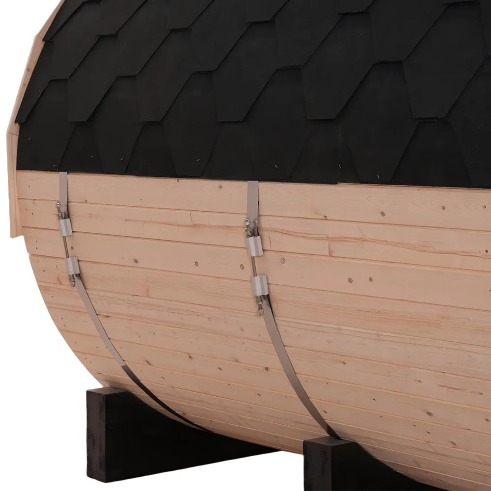 4-6 Person Outdoor Barrel Sauna Premium White Pine Wood, All-Weather Design for Backyard Relaxation