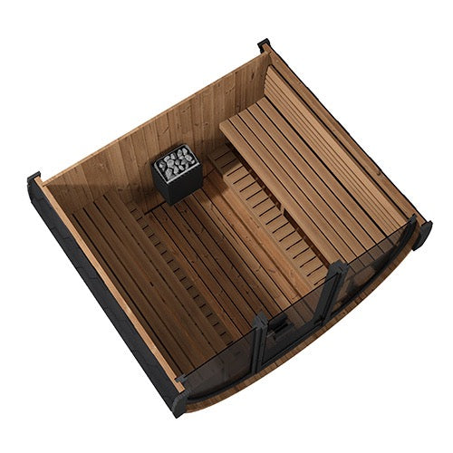 SaunaLife Model EE8G; Ergo Elegance Series Outdoor Sauna Barrel Kit, Glass Front, Up to 6 Persons