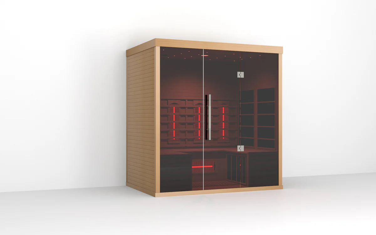 Orivon Lumin Indoor Infrared Sauna Three; Canadian Hemlock with Computer Control Panel
