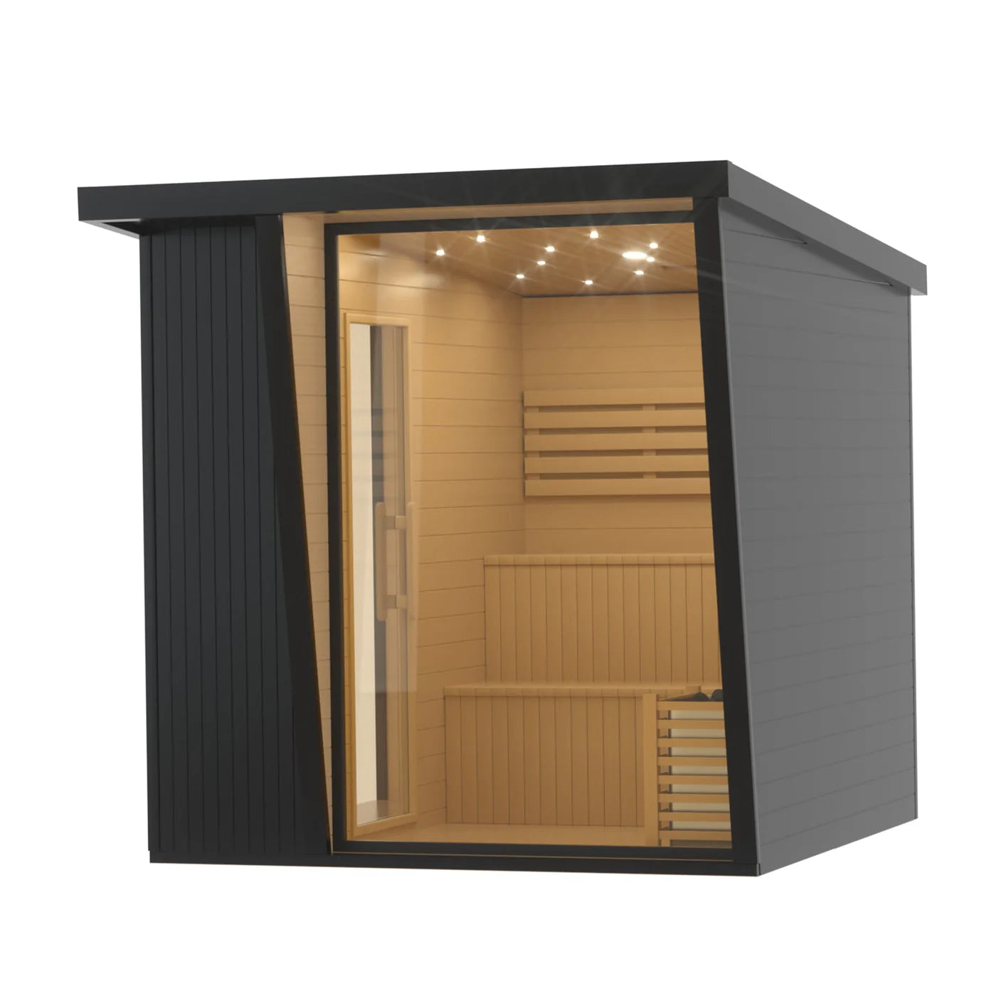 Helius Outdoor 4-6 Person Black Square Traditional Steam Sauna with Red Cedar Construction, 9000W Heater- - Luxury Home Spa Retreat for Backyard Relaxation
