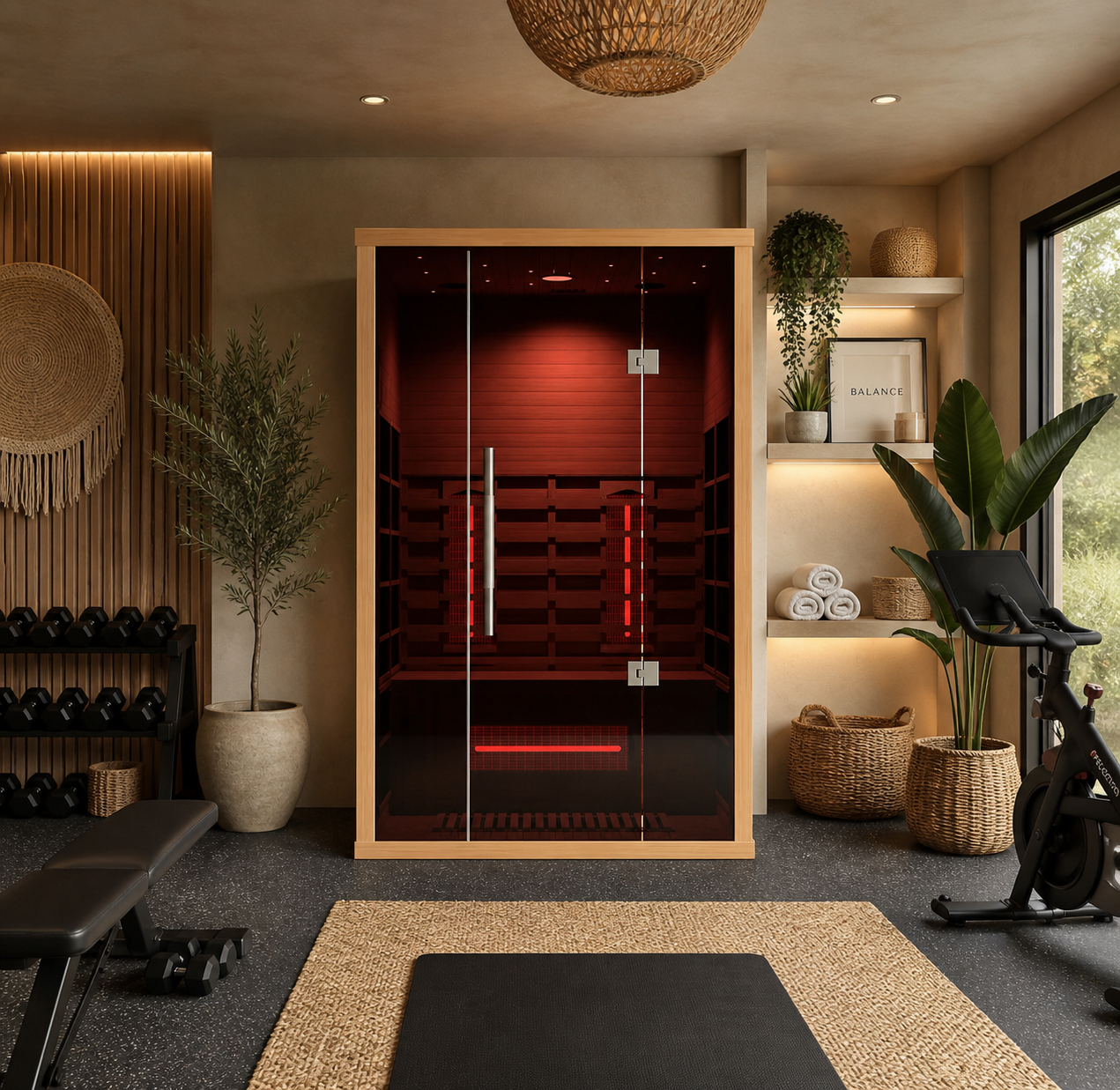Orivon Lumin Indoor Infrared Sauna Two; Canadian Hemlock with Computer Control Panel
