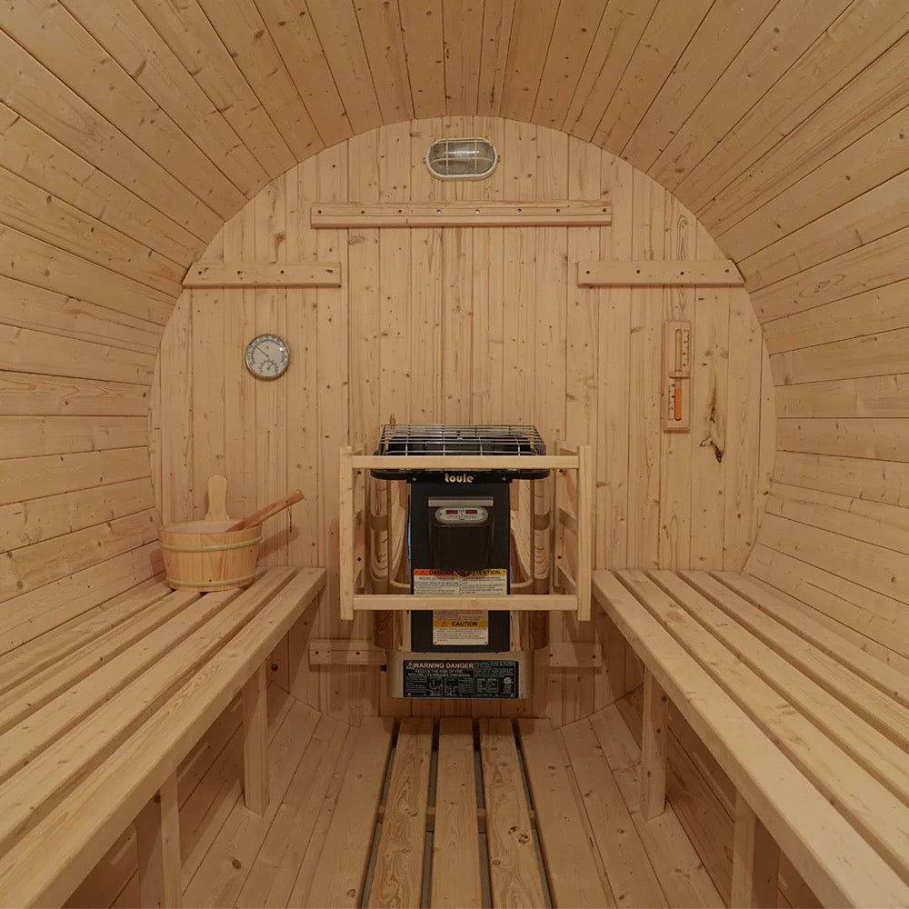 4-6 Person Outdoor Barrel Sauna Premium White Pine Wood, All-Weather Design for Backyard Relaxation