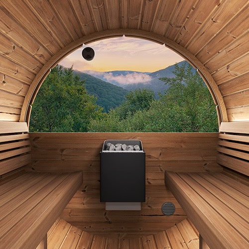 SaunaLife Model E8W: Ergo Series Outdoor Sauna Barrel Kit, Rear Window, Up to 6 Persons