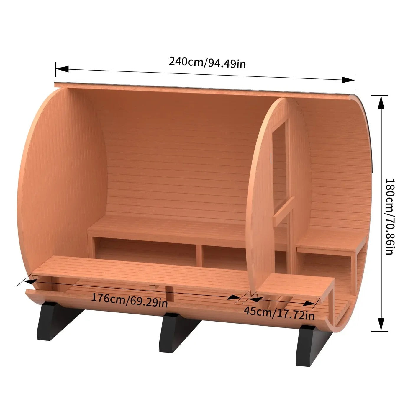 6 Person Outdoor Barrel Sauna with Front Porch, Patchwork Red Cedar Traditional Steam Barrel Sauna  Kit with Outdoor Waterproof Tile and More
