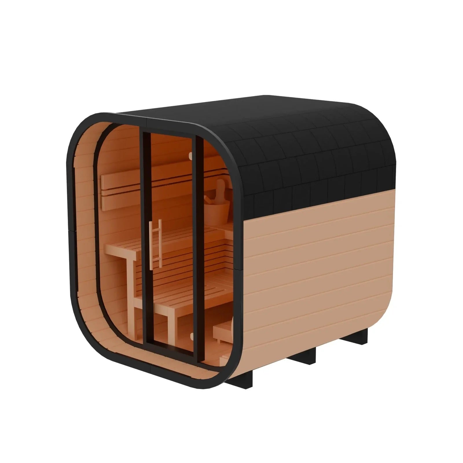 New 4-6 Person Black Square Premium Thermo Spruce Wood Outdoor Sauna