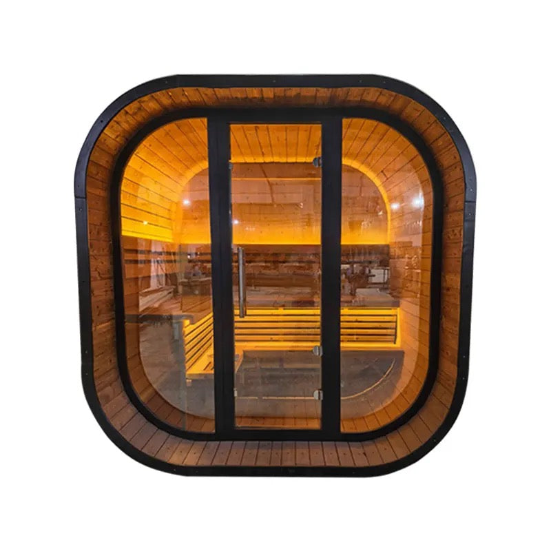 New 4-6 Person Black Square Premium Thermo Spruce Wood Outdoor Sauna