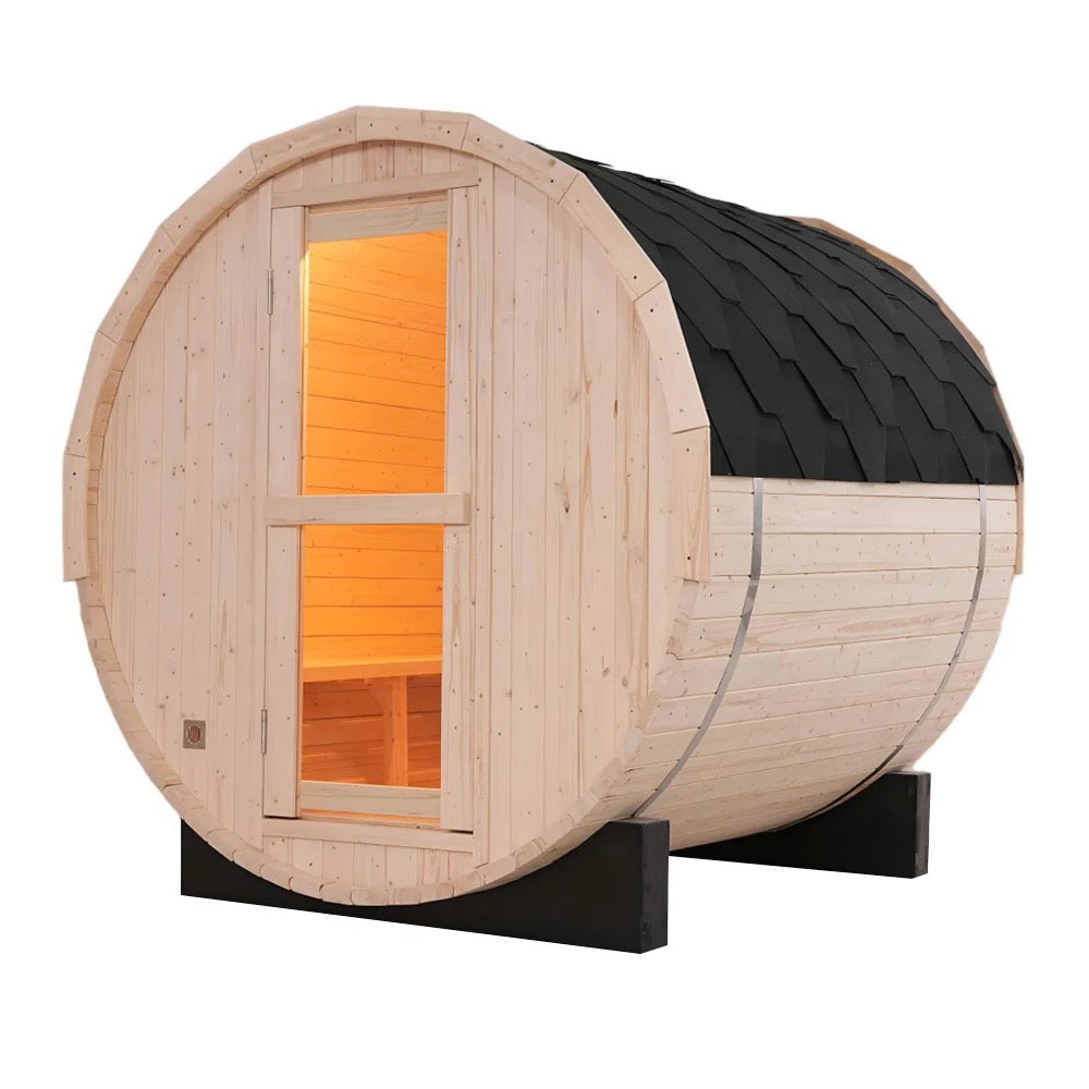 2-4 Person Outdoor Barrel Sauna Premium White Pine Wood, All-Weather Design for Backyard Relaxation Haven
