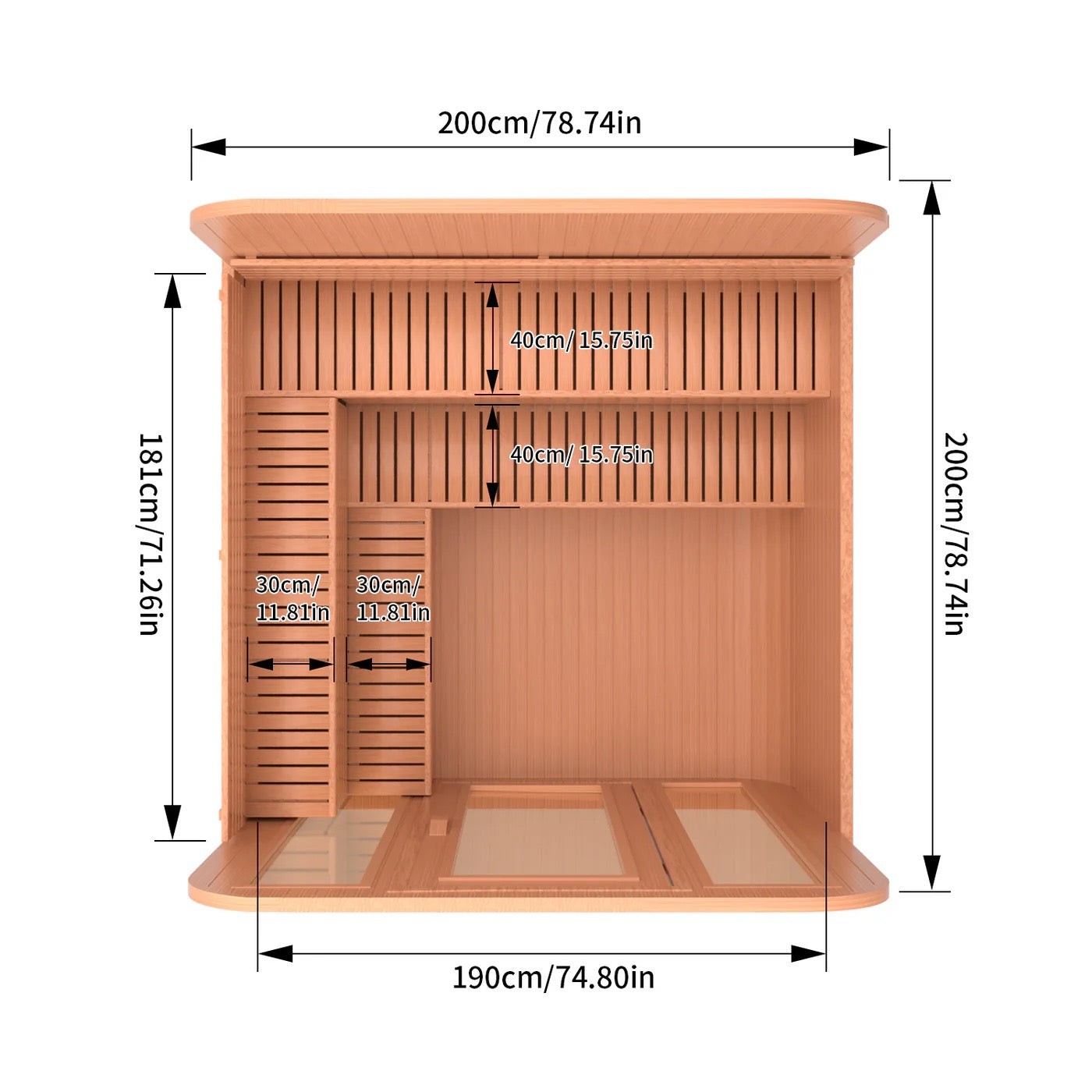 6-Person Outdoor Square Sauna, Patchwork Red Cedar Traditional Steam Sauna Kit with Outdoor Waterproof Tile