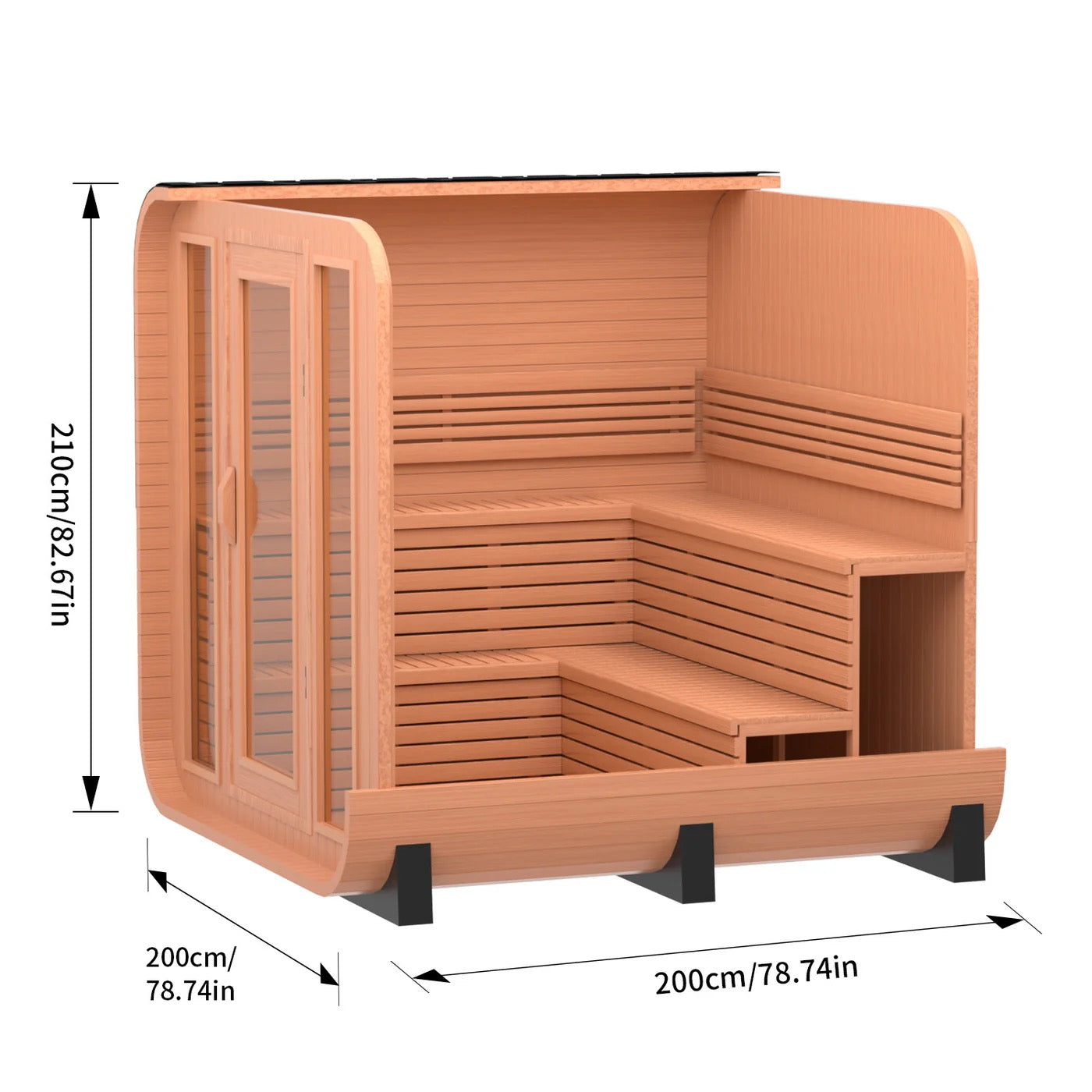 6-Person Outdoor Square Sauna, Patchwork Red Cedar Traditional Steam Sauna Kit with Outdoor Waterproof Tile