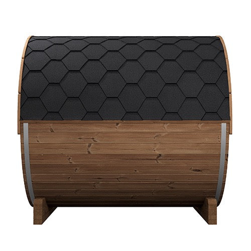 SaunaLife Model E8G Ergo Series Outdoor Sauna Barrel Kit, Glass Front, Up to 6 Persons; Thermo-Spruce