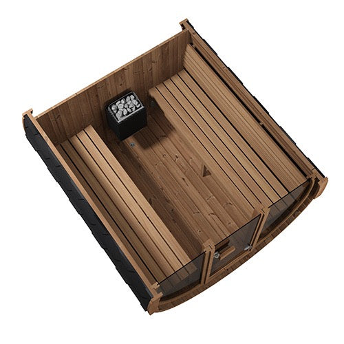 SaunaLife Model E8G Ergo Series Outdoor Sauna Barrel Kit, Glass Front, Up to 6 Persons; Thermo-Spruce