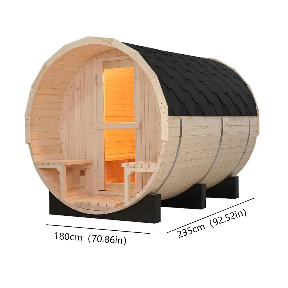4-6 Person Outdoor Barrel Sauna Premium White Pine Wood, All-Weather Design for Backyard Relaxation