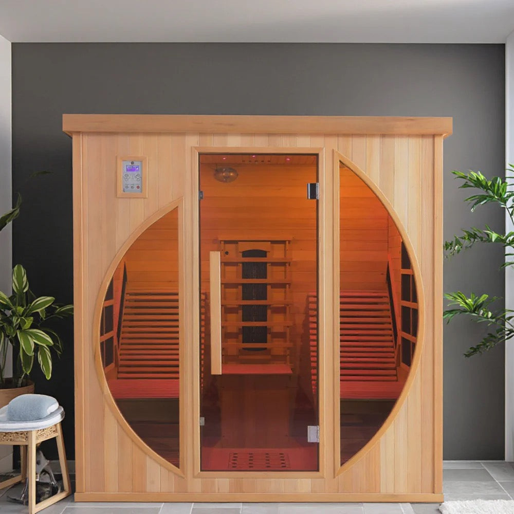 Premium Red Cedar Indoor Far Infrared Sauna- 2-Person Lay-Flat Lounge Chair Design, Relaxation Therapy for Home Relax, Natural Wood Construction