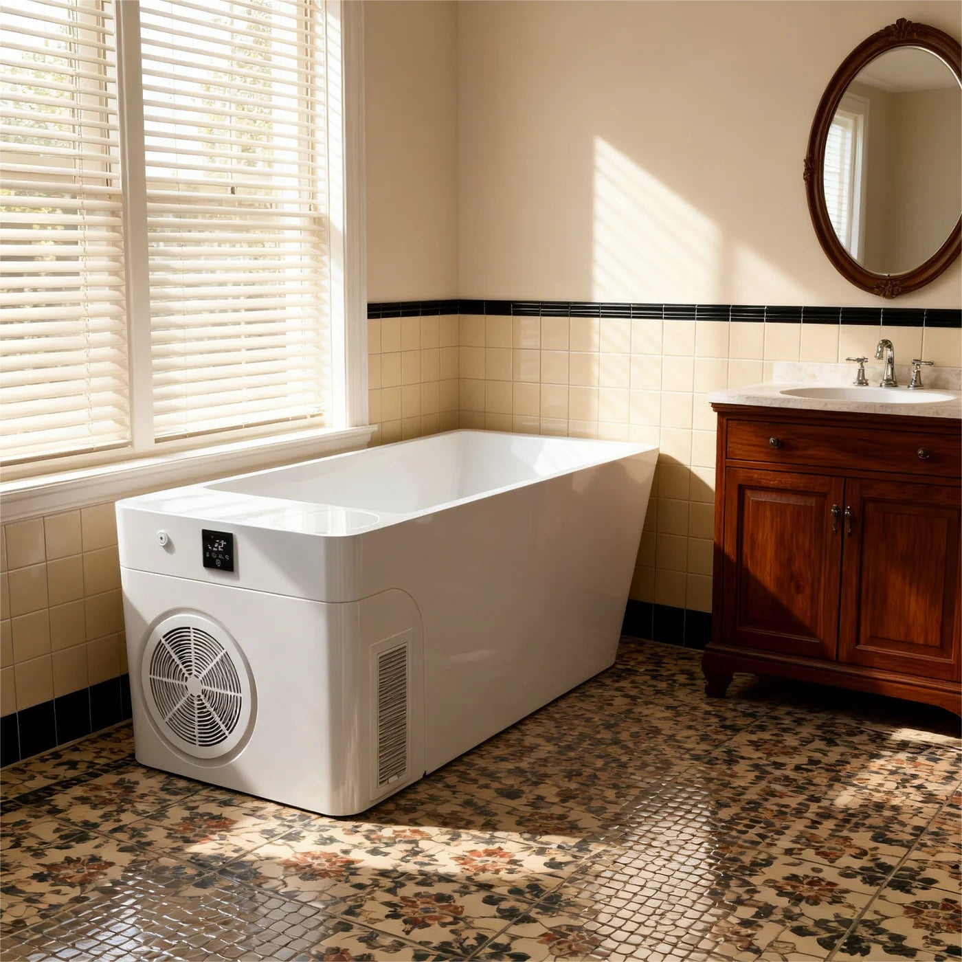 Acrylic Ice Bath Tub with Built-In Ice Machine – All-in-One Cold Plunge Spa System for Athlete Recovery, Hydrotherapy, Home Gym, Modern Sleek, Cooling Design