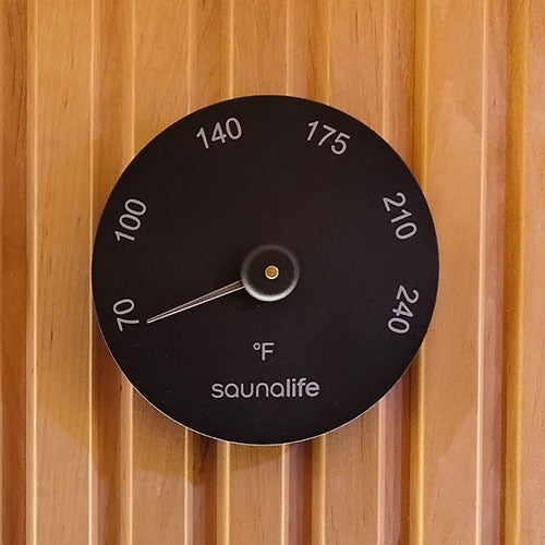 SaunaLife Essentials Set 3 Wood Sauna Bucket and Ladle Set with Black Thermometer and Hygrometer