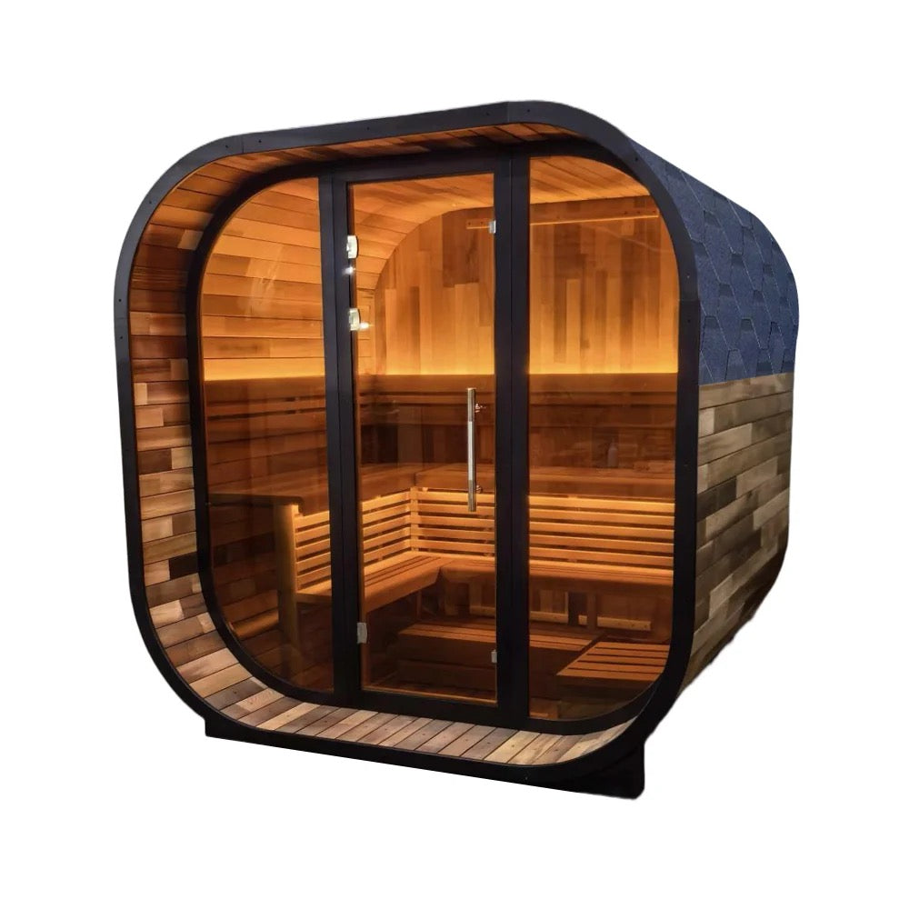 Black Square Premium Patchwork Red Cedar Outdoor Sauna 4-6 People