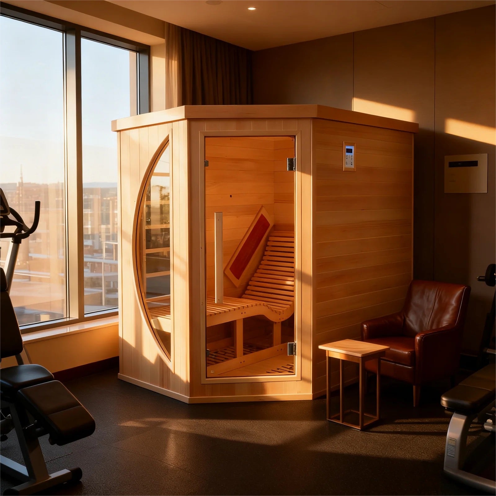 Premium Red Cedar Indoor Far Infrared Single-Person Lay-Flat Lounge Sauna -Aromatic Natural Wood Construction, Tempered Glass Door for Home SpaRelaxation Therapy