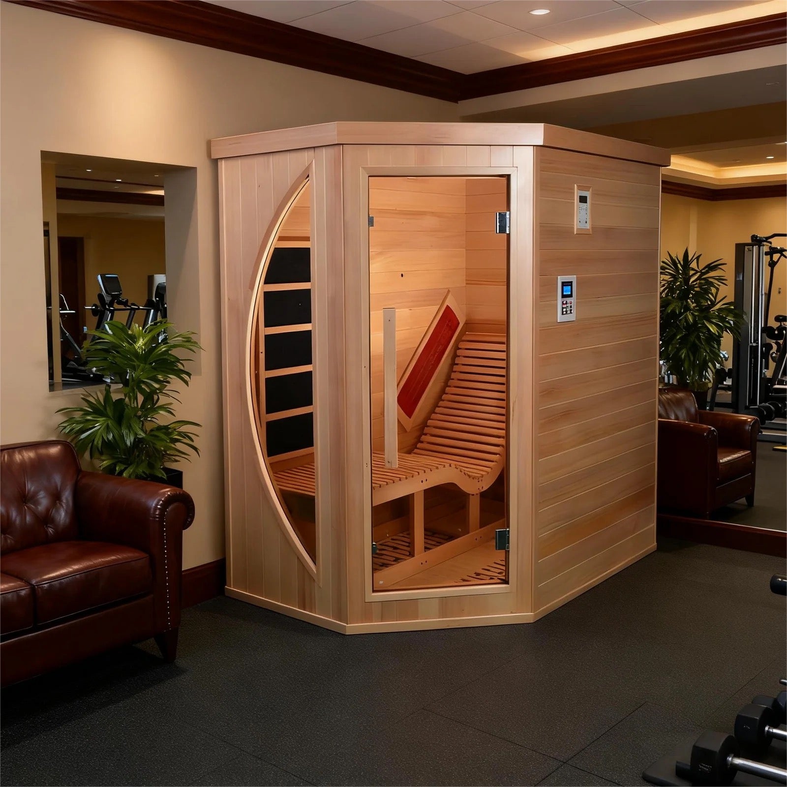 Premium Red Cedar Indoor Far Infrared Single-Person Lay-Flat Lounge Sauna -Aromatic Natural Wood Construction, Tempered Glass Door for Home SpaRelaxation Therapy