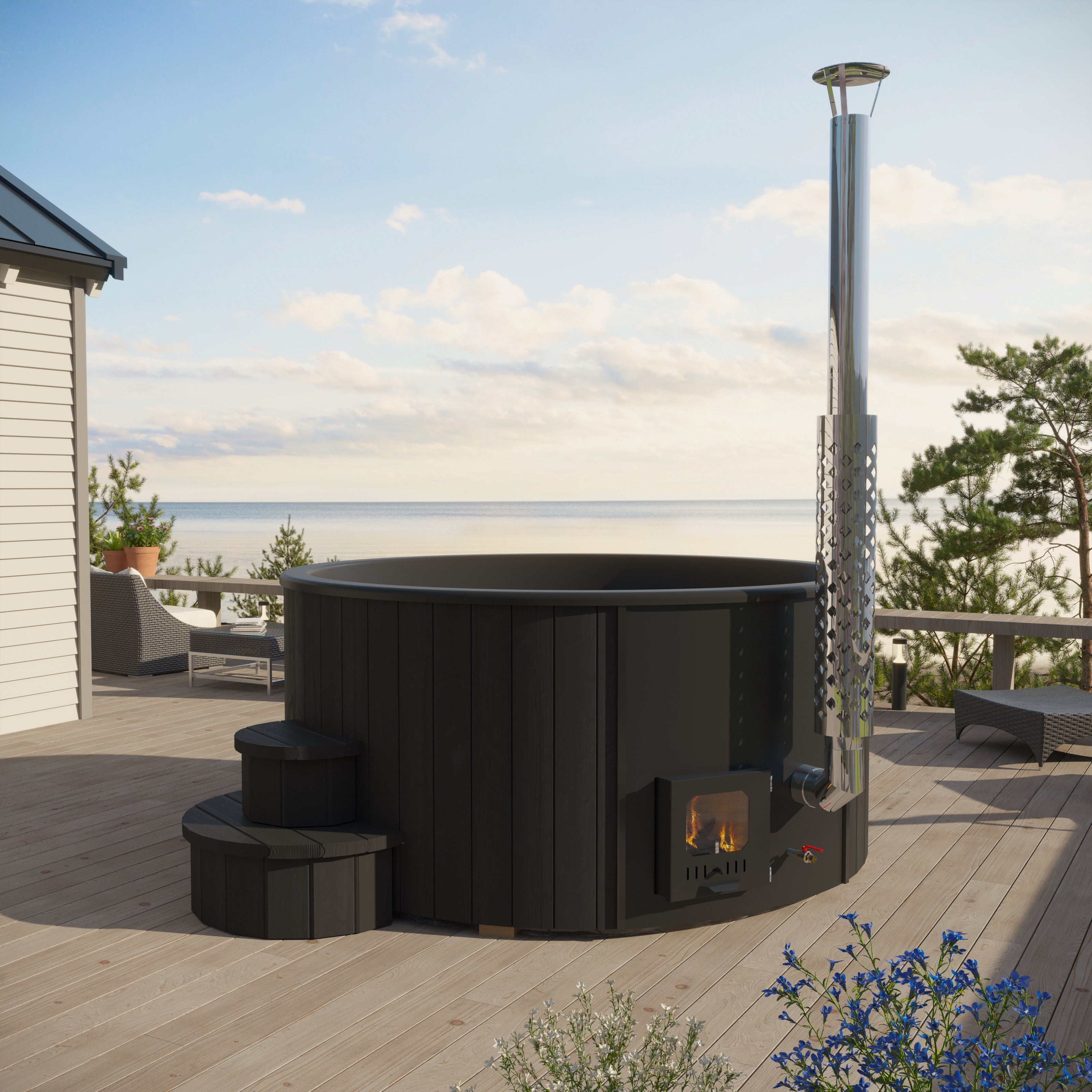 SaunaLife Model S4B Soak Series Home Wood-Burning Hot Tub, Black, Up to 6 Persons