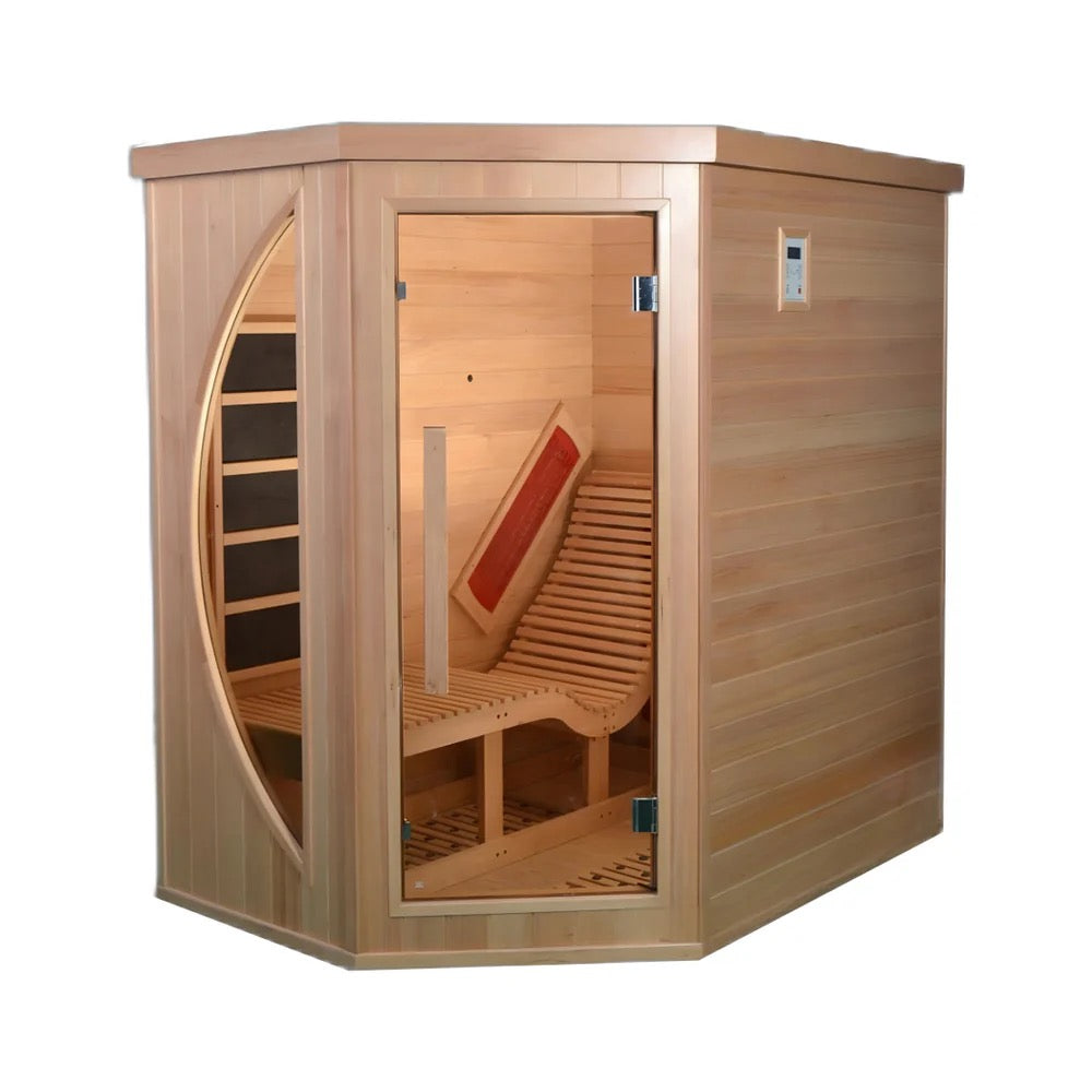Premium Red Cedar Indoor Far Infrared Single-Person Lay-Flat Lounge Sauna -Aromatic Natural Wood Construction, Tempered Glass Door for Home SpaRelaxation Therapy