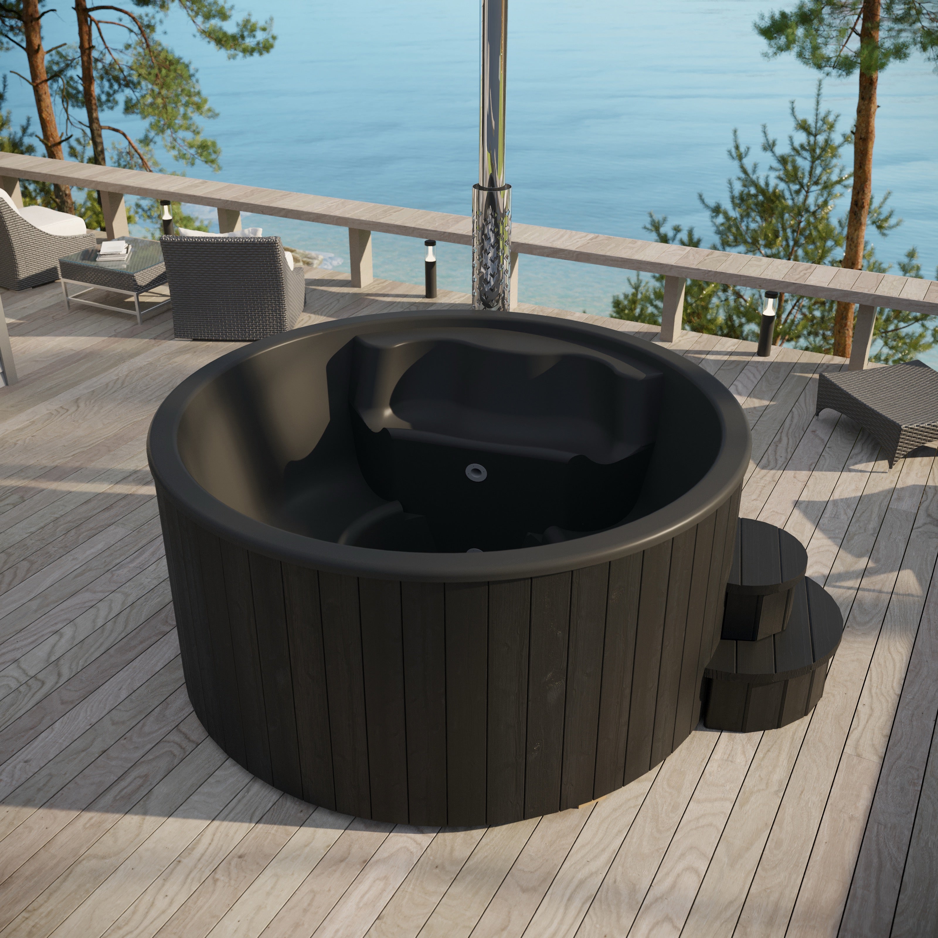 SaunaLife Model S4B Soak Series Home Wood-Burning Hot Tub, Black, Up to 6 Persons