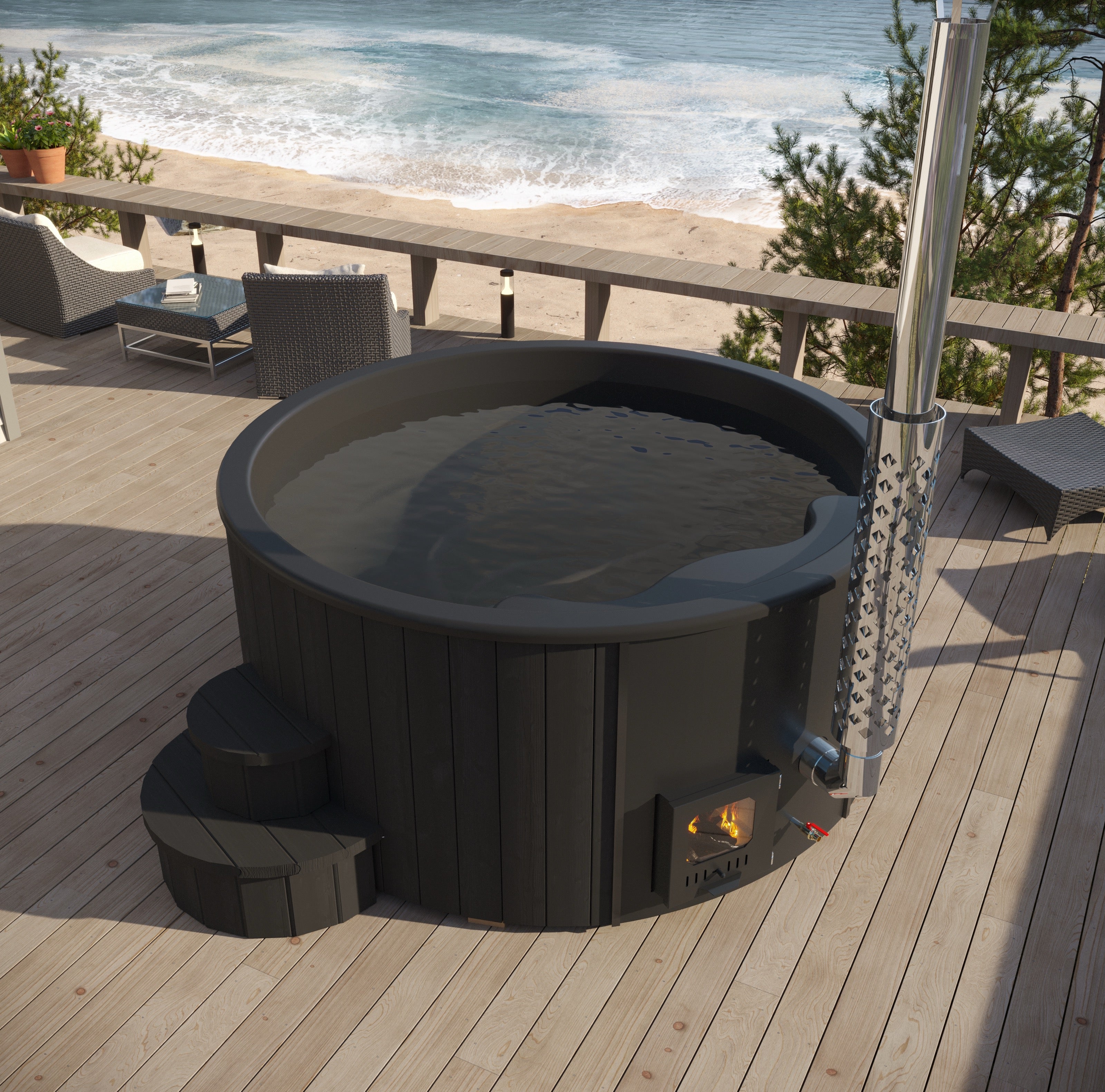 SaunaLife Model S4B Soak Series Home Wood-Burning Hot Tub, Black, Up to 6 Persons