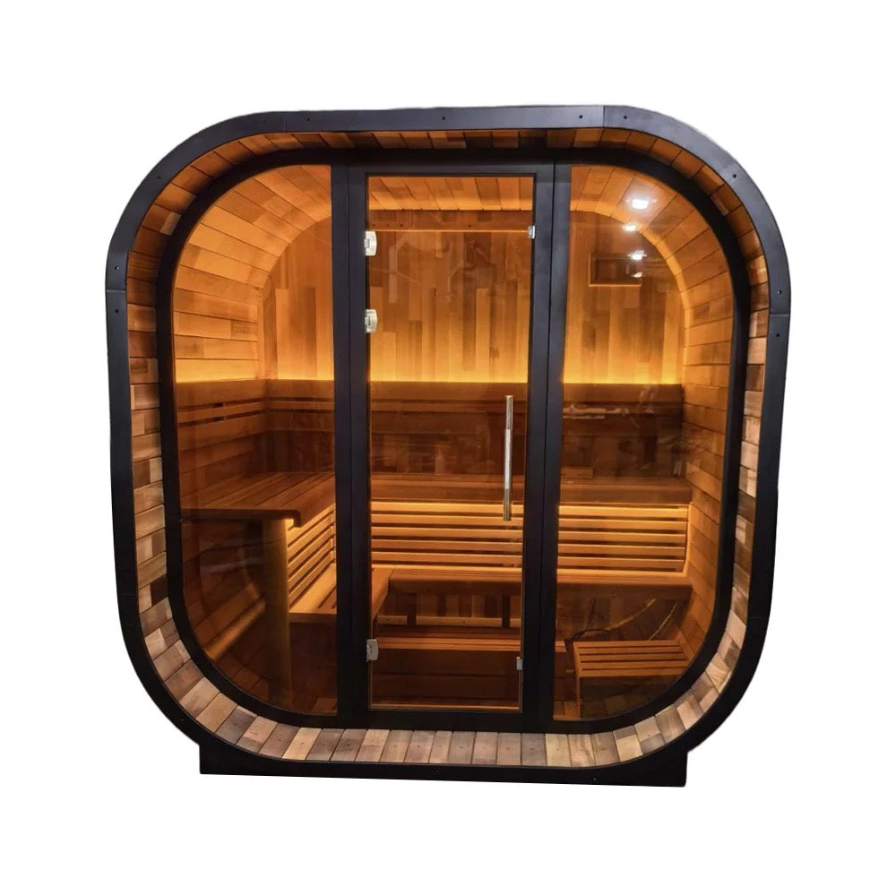 Black Square Premium Patchwork Red Cedar Outdoor Sauna 4-6 People