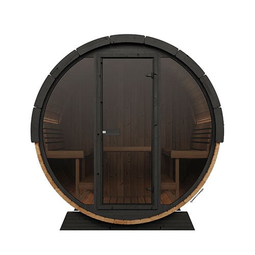 SaunaLife Model EE8G; Ergo Elegance Series Outdoor Sauna Barrel Kit, Glass Front, Up to 6 Persons