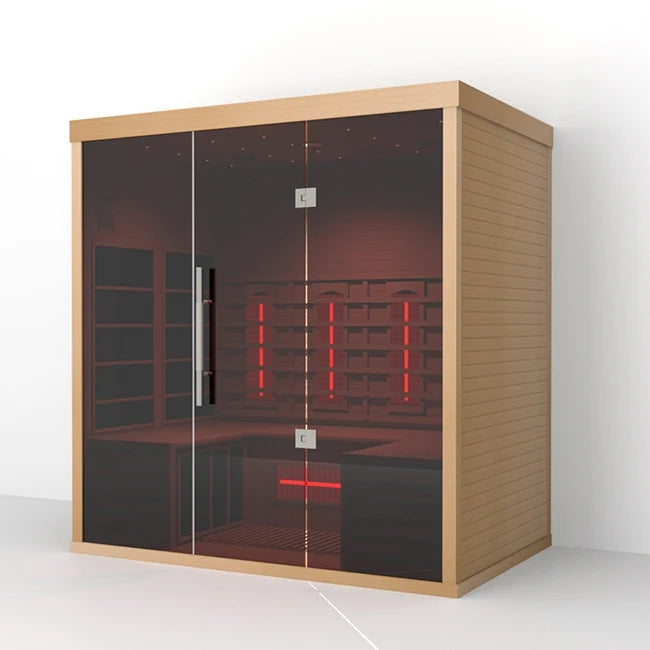 Orivon Lumin Indoor Infrared Sauna Three; Canadian Hemlock with Computer Control Panel